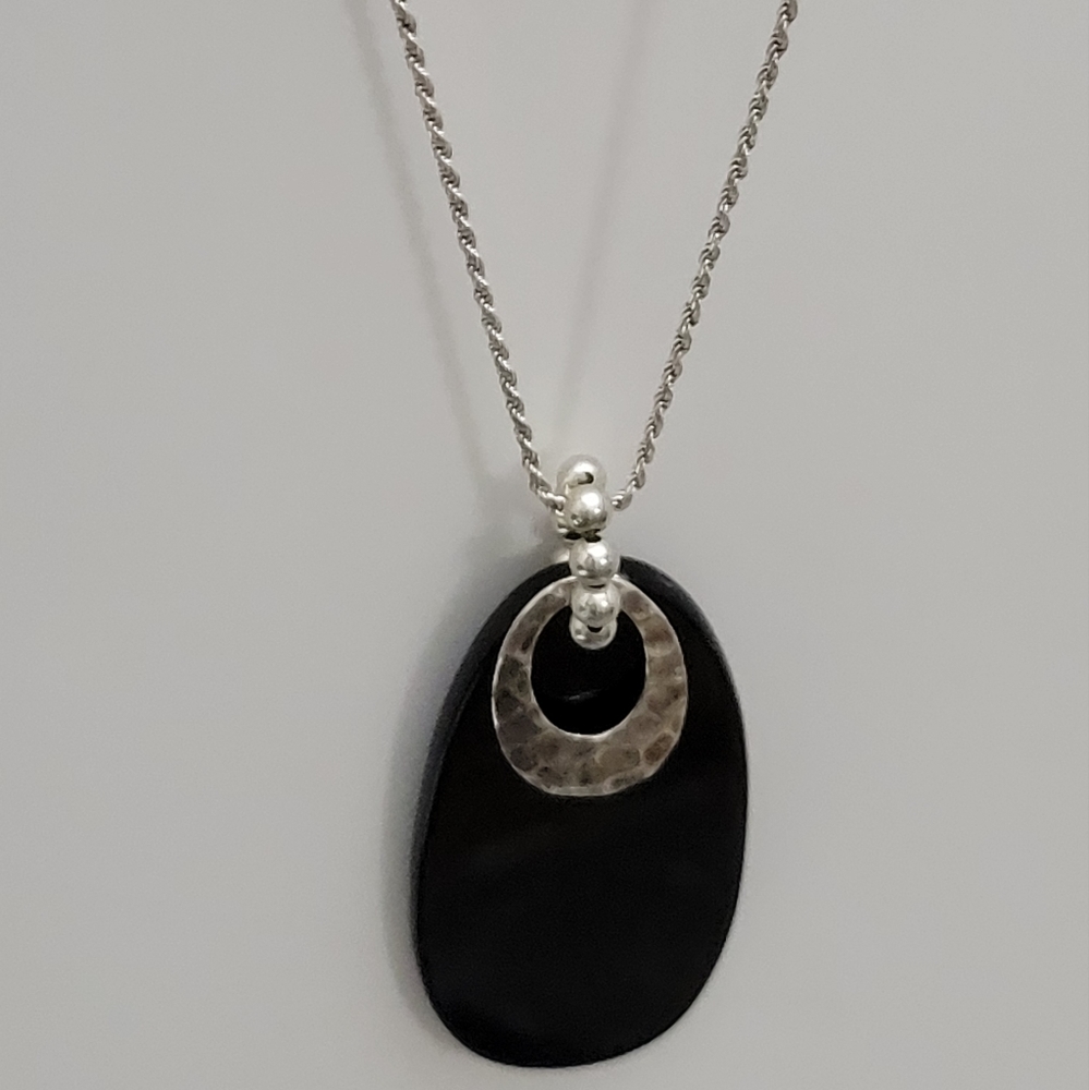 Silpada Sterling Black Onyx Pendant with Bead Ball on Sterling Silver Necklace